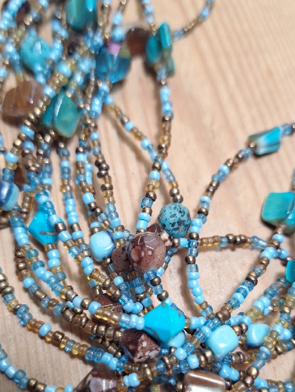 Multi-Strand Turquoise & Brown Beaded Necklace - Bohemian - Picture 9 of 12